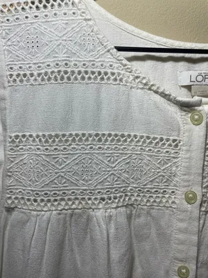 LOFT White Sleeveless Crochet Yoke Romper, medium thumbnail 5