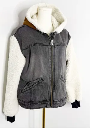 Free People We The Free Perry Hooded Denim Sherpa Jacket XS thumbnail 1