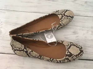 Snake Print Ballet Flats, Size 12 Gray thumbnail 4