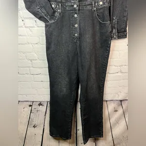 Free People We The Free CRVY Scandalous‎ Black Denim Coverall Jumpsuit Size 12 thumbnail 4