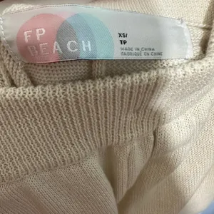 Free People FP Beach Knit Nolan Joggers Womens XS Cream Linen Blend Boho Coastal thumbnail 4