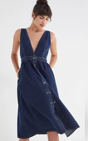 Urban Outfitters UO Denim Sleeveless Midi Dress XS 100% Cotton Casual Blue Jeans thumbnail 1