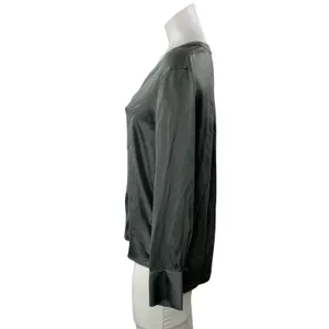 Club Monaco Women's Gray 100% Silk V Neck Long Sleeve Button Down Shirt Size S thumbnail 2