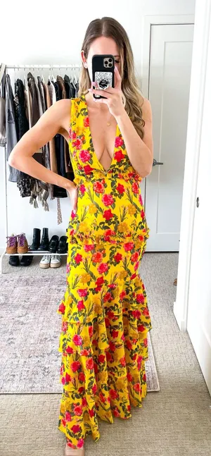 Lovers + Friends revolve Dipinto Oro Yellow Floral Ruffle Maxi Dress thumbnail 3