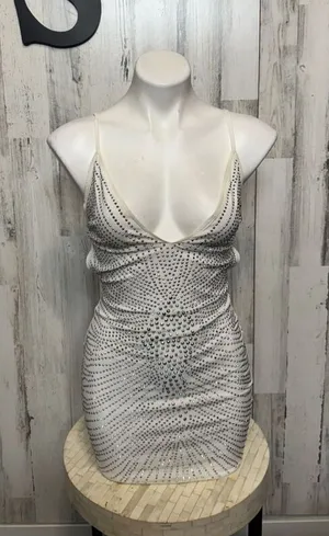 AKIRA White Rhinestone Studded Mini Dress Womens Size Small S Lace Up Open Back thumbnail 1