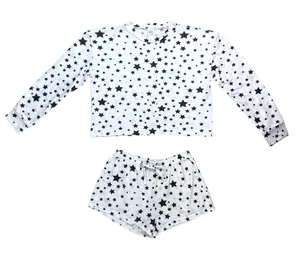 Boutique Long Sleeve Crew Neck Top & Shorts Set White & Navy Blue Star Print Size Medium thumbnail 1