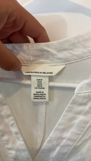White Linen H&M Midi Maxi Dress T-shirt V-neck thumbnail 6