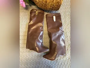 Cape Robbin Leather Knee High Boots Brown Gold Hardware Designer Style thumbnail 6