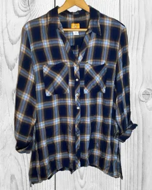 Ruby Rd.‎ Blue and orange Plaid Button Down Shirt Blouse size XL thumbnail 1