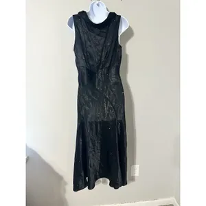 NIGHT Birger et Mikkelsen Black V-Neck‎ Rhinestone Midi Cocktail Dress US 10 thumbnail 4