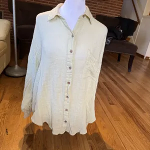 Free People We The Free Pale Green Gauze Button‎ Down Shirt Small S Oversized thumbnail 12