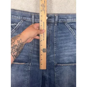 American Eagle Super High Rise Baggy Straight Cargo Jeans Size 12‎ Short Denim thumbnail 9
