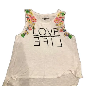 Seventeen Love Life White w/ Floral Womens Large Tank‎ Top Sleeveless Round Neck thumbnail 1