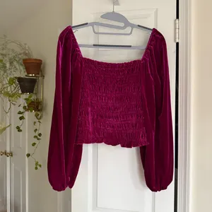 Anthropologie Jewel-Tone Pink Puff-Sleeve Velvet Blouse Peasant Smocked - Size S thumbnail 6