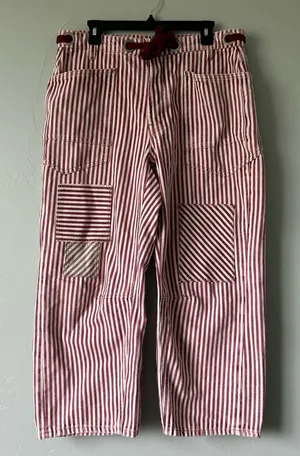 Free People Moxie Railroad Low Slung Barrel Leg Jeans Brick Stripe Size 31 thumbnail 1