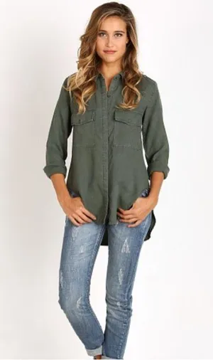 Olive Green Button-Up Blouse thumbnail 1