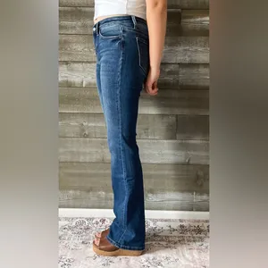 vervet denim mid rise relaxed long bootcut jeans revere dark wash T6136 thumbnail 6