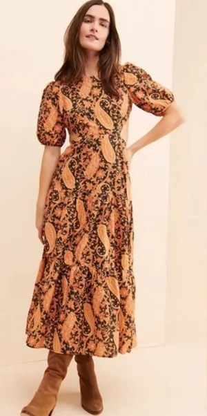 Charlie Holiday Anthropology Black and Orange Paisley Maxi Dress with Cutouts thumbnail 1