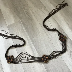 Bohemian Tie Belt beaded braided rope womens Brown bohemian boho hippie festival thumbnail 2