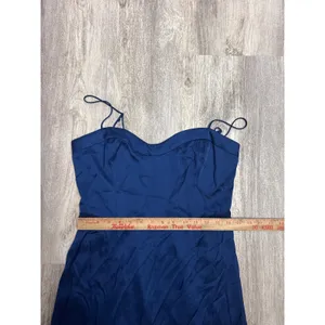 Abercrombie & Fitch Camille Satin Midi Dress Navy Blue High Slit Size Medium thumbnail 8