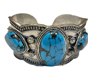Novadab turquoise and silver tone cuff bracelet thumbnail 2