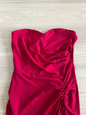 Amazon Vera morelle Strapless Formal Dress Elegant Backless Ruched Bodycon Dress with Slit for Wedding Party Cocktail thumbnail 4