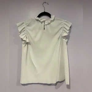 White ribbed Zara‎ flutter sleeve shirt thumbnail 4