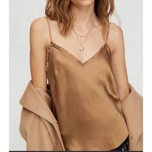Aritzia Wilfred Brown Satin Cami Tank Top Size XS V Neck thumbnail 1