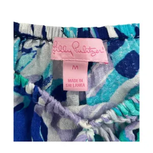 Lilly Pulitzer Top Womens Medium Blue Floral Tropical Coastal Peasant Boho Beach thumbnail 3