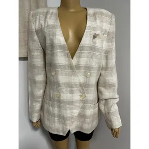 Executive Collection Womens Beige Linen Blend Plaid Skirt Suit Set Size 16 thumbnail 2