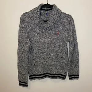 Polo Ralph Lauren Grey White Cable Knit Shawl Collar Sweater Sz Small thumbnail 4