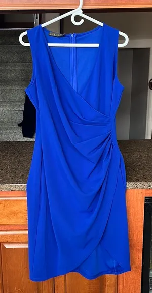 Vibrant Blue Side Gathered Dress Size L thumbnail 1