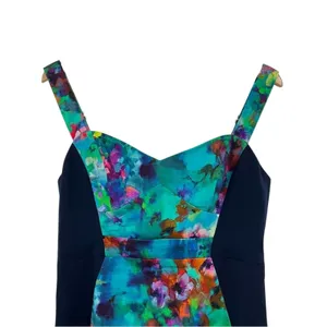 Black Halo dress 12 blue floral watercolor sweetheart sleeveless sheath NEW thumbnail 5