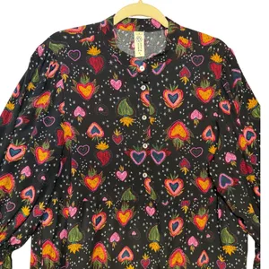 Uncle Frank Black Hearts of Flame Sacred Tiered Mini Dress Long Sleeve Medium thumbnail 4