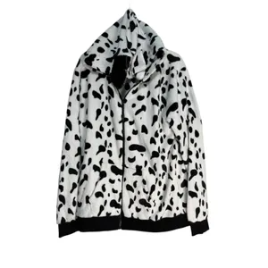 Arvil Hill Dalmatian Print Fleece Hoodie‎ Zip Up Women's XL Black White Cozy thumbnail 2