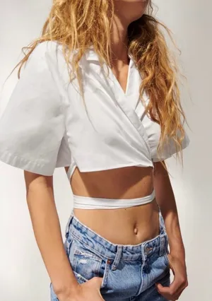Zara White Wrap Crop Top thumbnail 1
