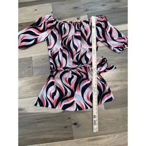 White House Black Market Sheer Chiffon Tie‑Waist Top Size S Abstract Pattern thumbnail 4
