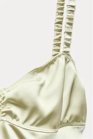 ZARA dress maxi Midi sage Lingerie light olive green satin Effect Wedding Party Coctail thumbnail 11