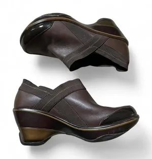 Jambu Brown Leather Wedge Pumps Patent Toe Slip On Shoes Womens‎ thumbnail 1