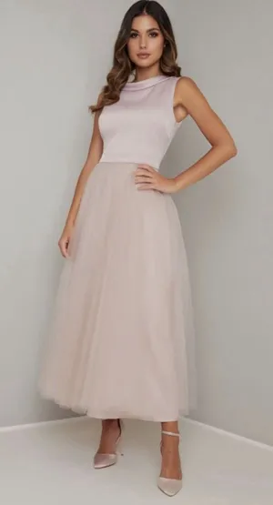 CHI CHI ZEINA POWDER MIDI DRESS Mink Size US 6 Cocktail Tulle Lace‎ Party Dress thumbnail 1