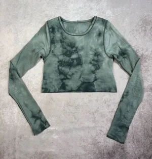 Lululemon Green Tie Dye Crop Long Sleeve Size 6 thumbnail 1