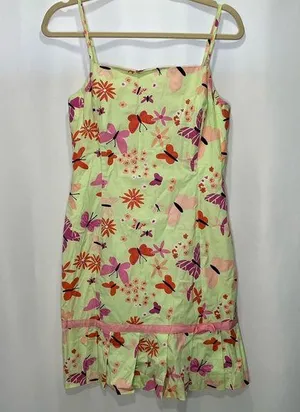 Lilly Pulitzer Vintage White Label Demi Dress Bonjour Palm Green Butterfly Print thumbnail 1