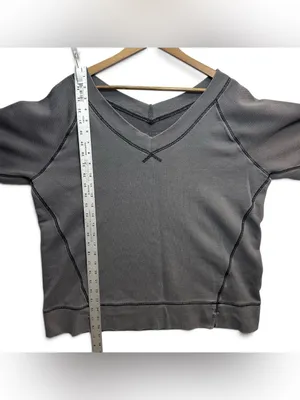 Aerie Gray V-Neck Oversized Sweatshirt Women’s Small Contrast Stitch Pullover thumbnail 6