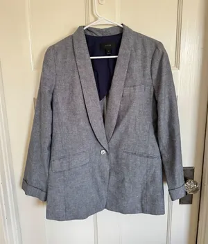 J.Crew Unstructured Shawl Collar linen cotton blend blue/gray blazer size 8 thumbnail 1