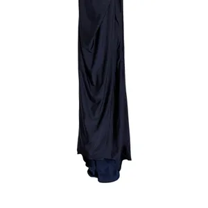 La Femme Navy Ruched Jersey V-Neck Slit Formal Gown Dress Tie Up Back Size 0 thumbnail 5