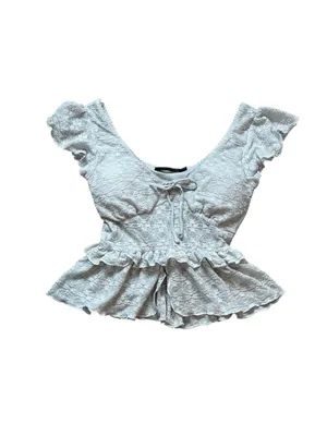 Gray Lace Babydoll Top Ruffles Bow Romantic Cottage Romantic Feminine thumbnail 2