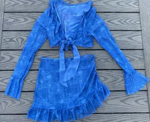 SHEIN size large demin sheer matching cover up set blue swim thumbnail 1
