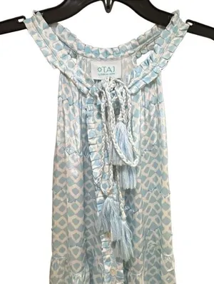 TAJ by Sabrina Crippa Light Blue Patterned Tiered Maxi Dress with Tassels thumbnail 1