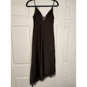 Zara Collection Y2K Lace Tank Dress‎ Satin Brown Fairy Festival Asymmetrical thumbnail 2