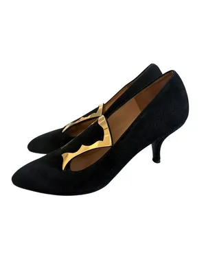 CHARLES JOURDAN Vintage Black Gold Suede Heels Size 6.5 NEW NWOB thumbnail 8